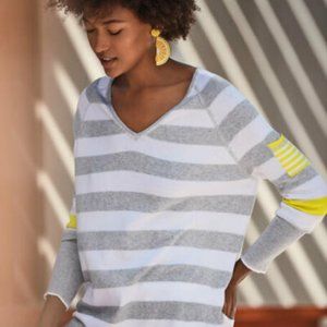 Lisa Todd Beach Stripe V-neck Sweater Cotton